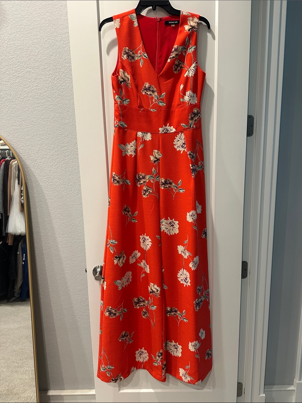 Sugarlips Red Floral V-Neck Jumpsuit